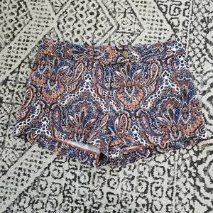 J. Crew Factory Paisley High-Waist Women’s Shorts in Navy & Orange